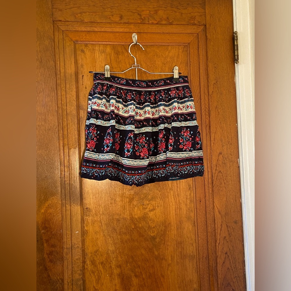 Floral Print Navy Mini Skirt with Pockets
